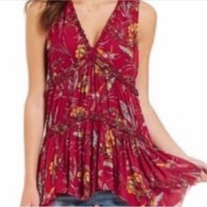 FREE PEOPLE Purple Haze Floral Hummingbird Tunic in Raspberry Sz M